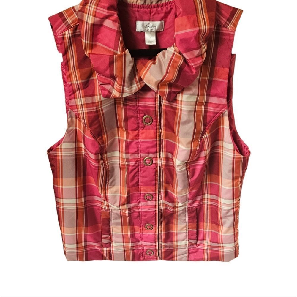 CJ.BANKS Plus Size Sleeveless Multi- color Ruffle Collar Vest Jacket.